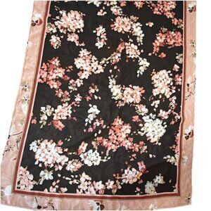 White House Black Market NWT Navy Blue Rose Floral Oblong Scarf 68x20 Inch